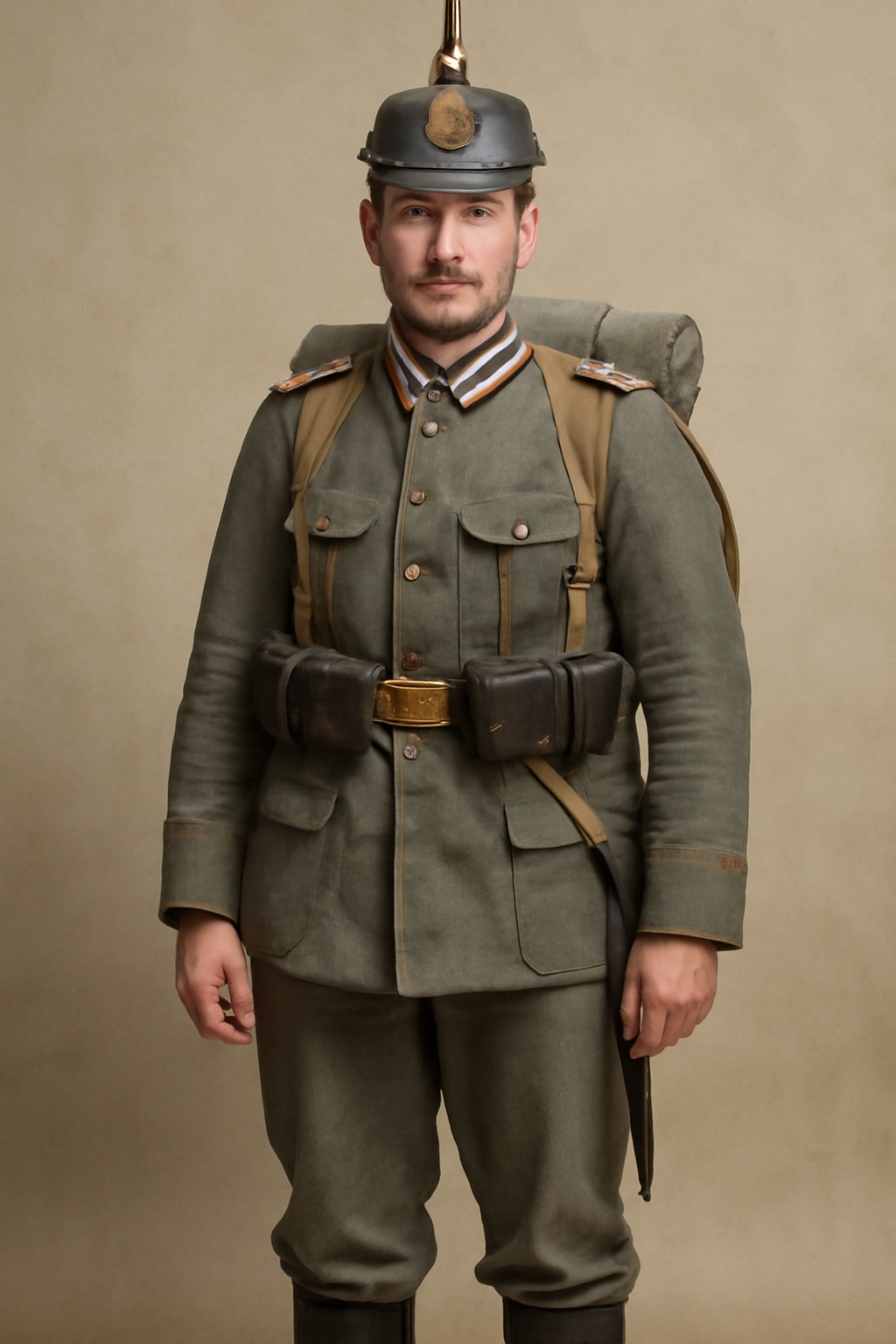 The design of the WW1 German pants was relatively simple but functional. They were typically worn with tall leather boots, which would come up to the knee.