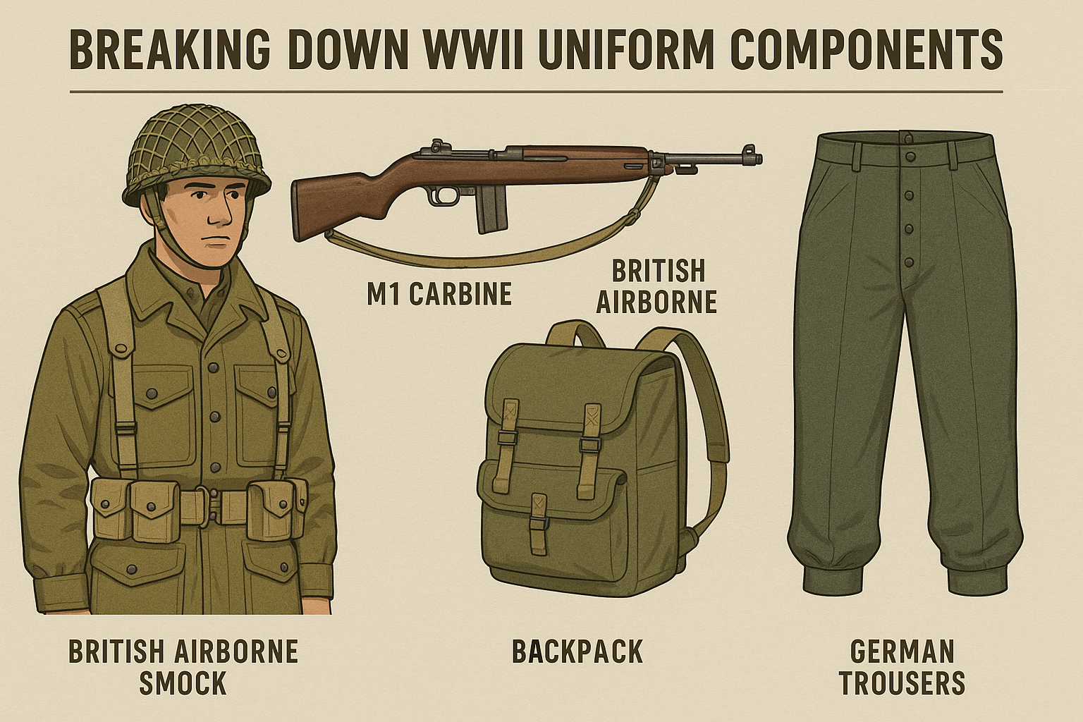 In this article, weâll examine WWII uniform components, focusing on the iconic gear worn by British airborne troops, their parachute units, and the WWII trousers that helped define a generation of soldiers.