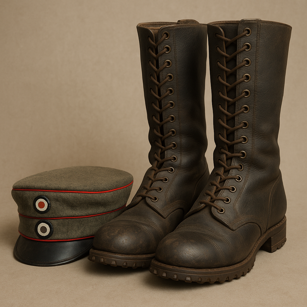 German WWI caps and boots